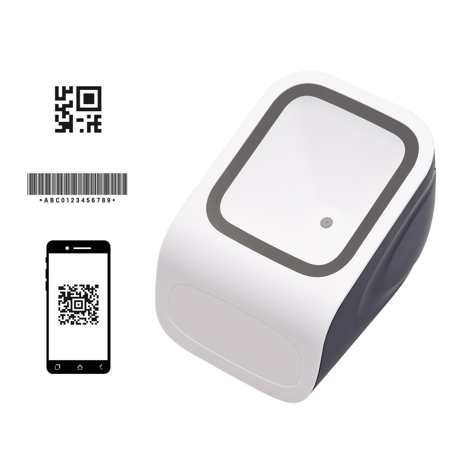 1D 2D QR Desktop Barcode Scanner Platform Hands-free USB Wired Bar Code Reader Scanner Plug&Play white