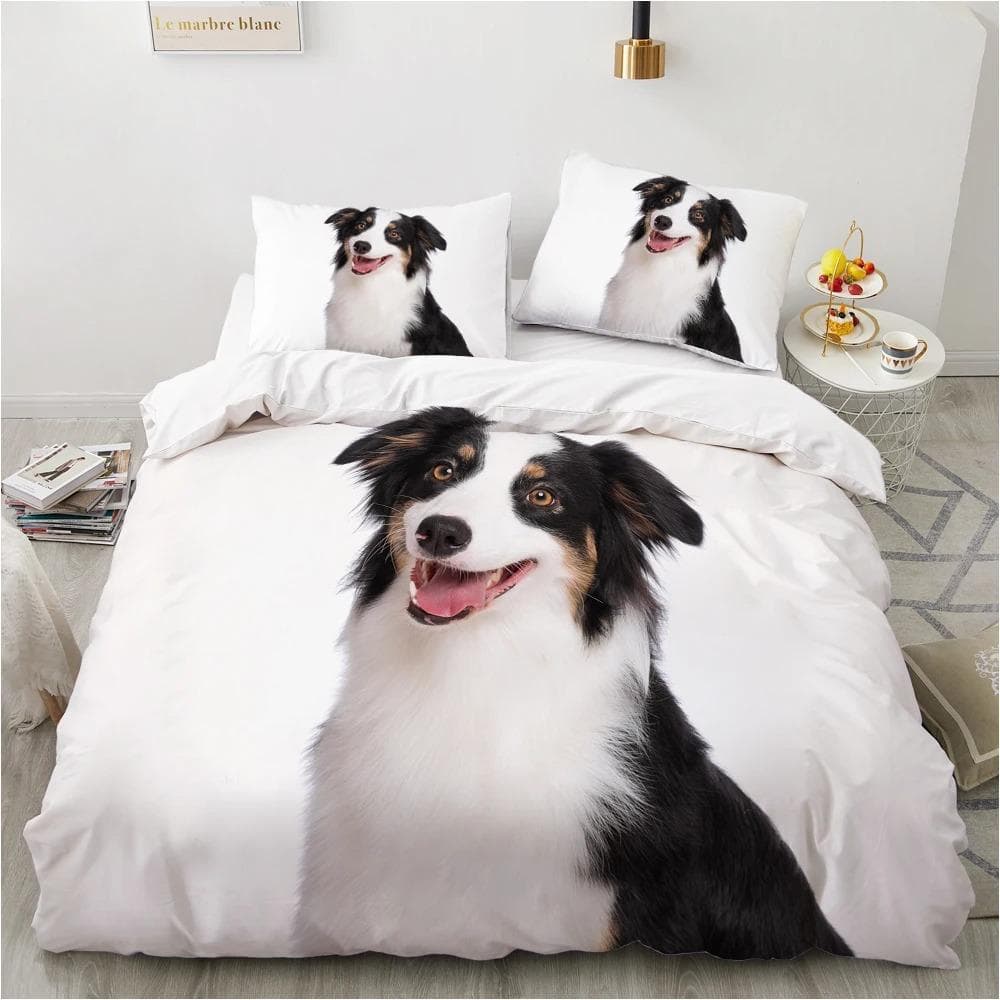 Dog Duvet Cover Set Double Queen King Size Bedding Set Black and White Border Shepherd Soft Comfortable 23pcs Twin Quilt Cover AU Single 140x210cm