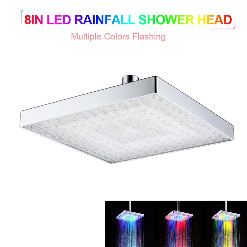 12 Inch LED Matte Black Square Rainfall Shower Head High Pressure Waterfall Adjustable Fixed ShowerHead Multiple Colors LED silver