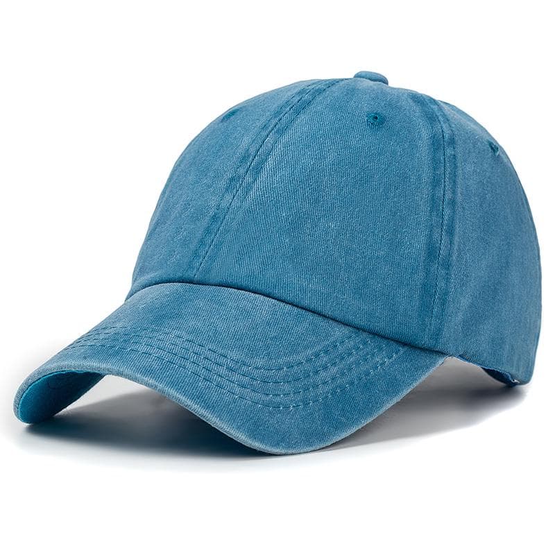 New Unisex Cap Adjustable Washed Cotton Solid Color Plain Baseball Cap Streetwear Leisure Hat Cap 54cm-60cm lake blue