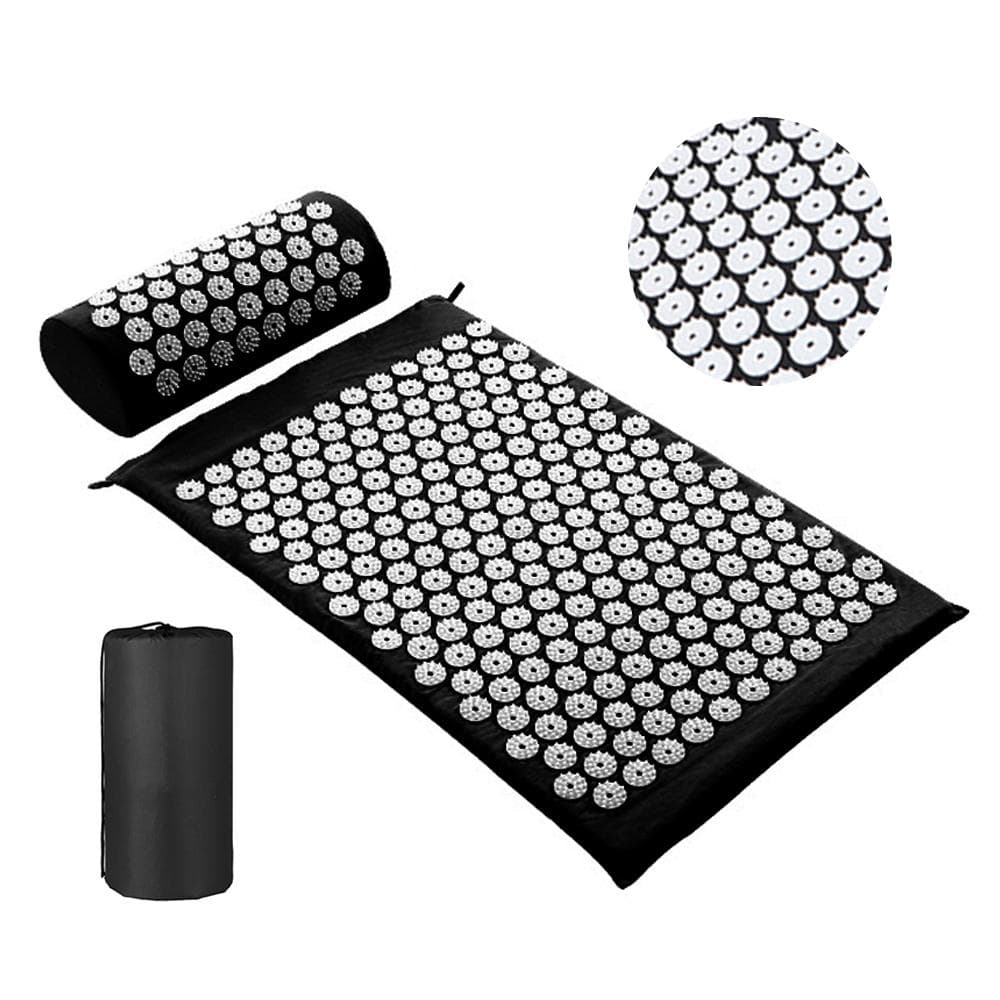 Acupressure Mat Heads Neck Back Pain Relieve Foot Massage Cushion Pillow Yoga Spike Mat Acupuncture black