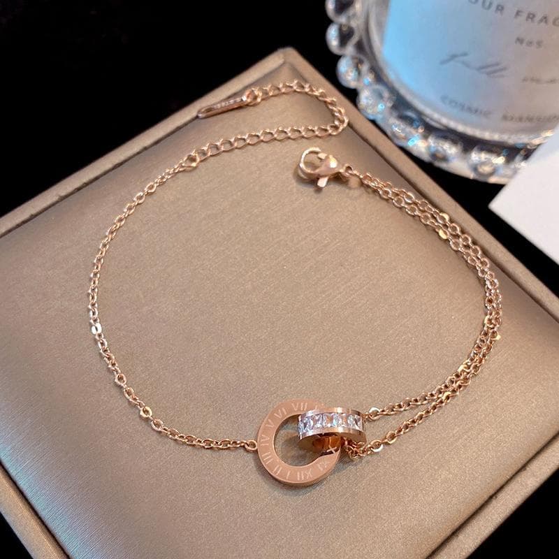 1PC Titanium Bracelet Colorfast Rose Gold Roman Numeral Double Ring Bracelet Ins Personalized Bracelet rose gold