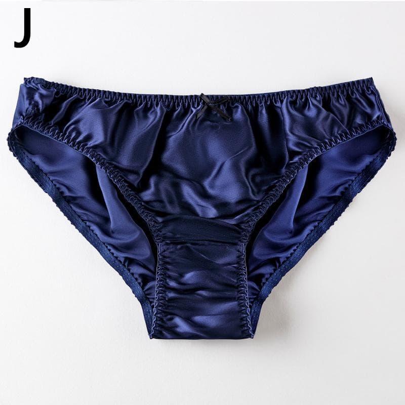 Ladies Mulberry Silk Panties Simple Style Small Bow Solid Color Silk Briefs Underwear M