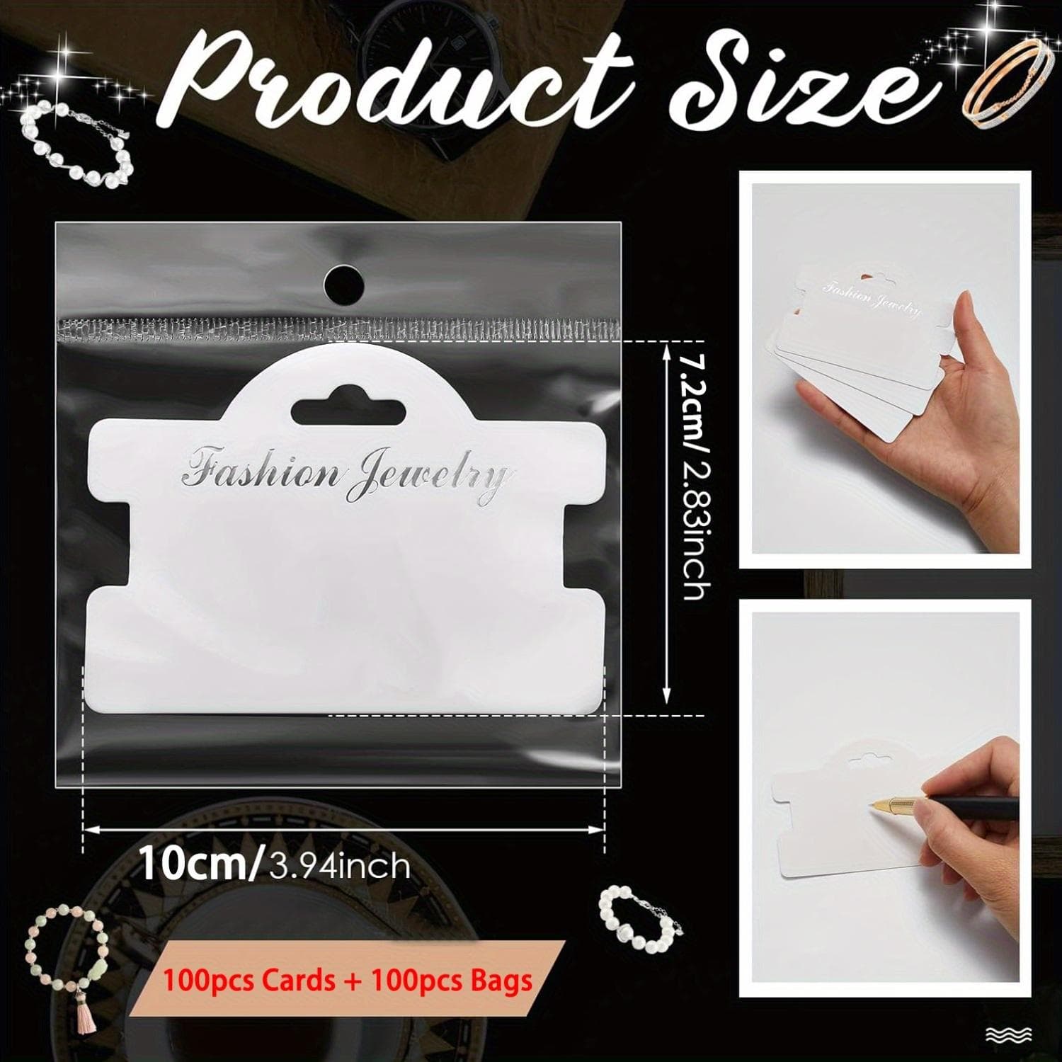 100pcs Bracelet Display Cards with 100pcs Bags, Packaging Cards for Earrings Bracelet Necklace Showing for Jewelry white