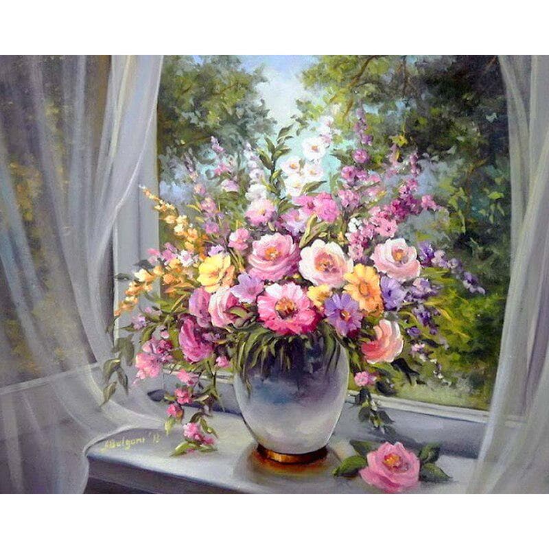 Flower Vase 5d Diamond Embroidery Rhinestones Full Round Diamond Painting 20X30CM