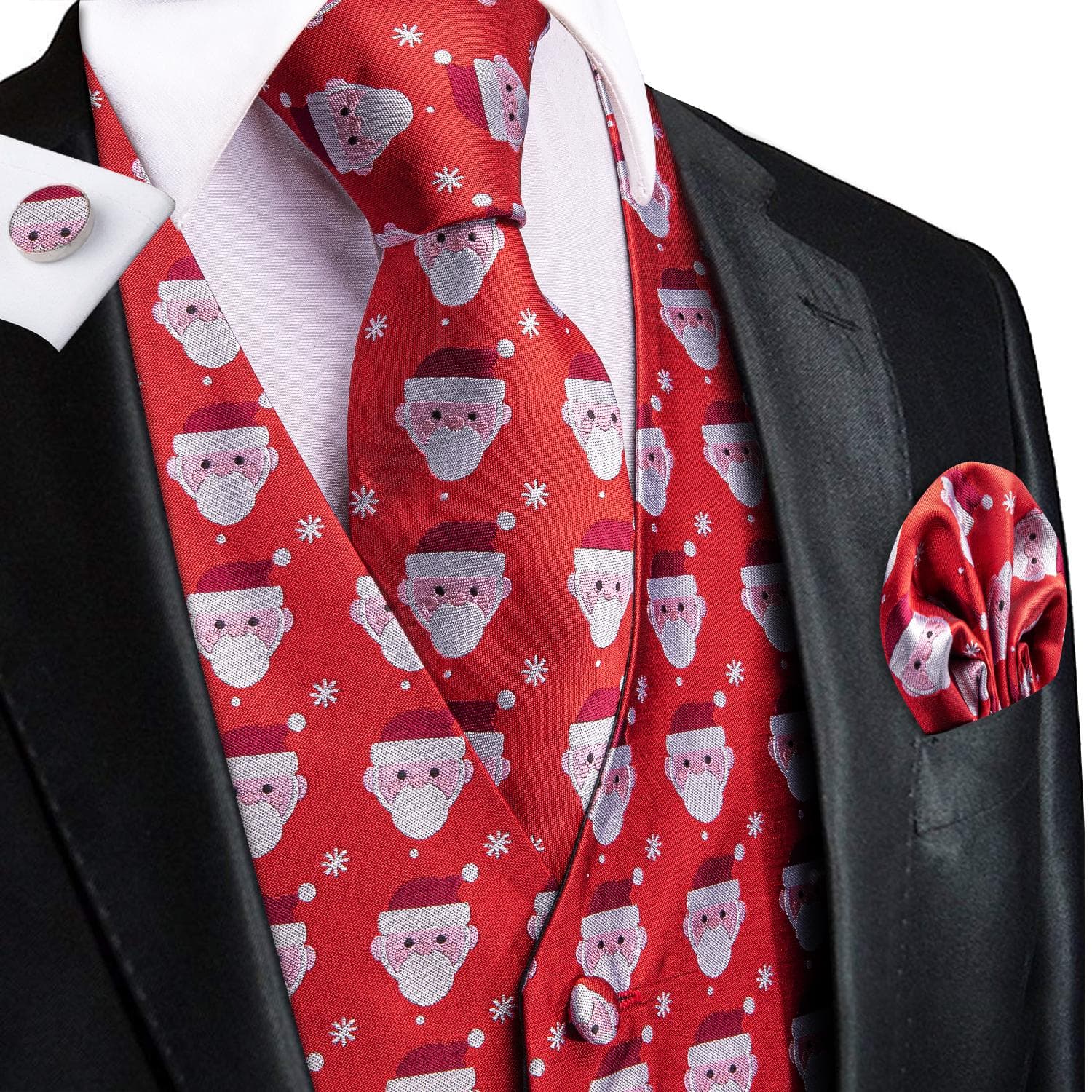 Hi-Tie Mens Waistcoat Silk Paisley Floral Tie Handkerchief Cufflinks SET Formal S