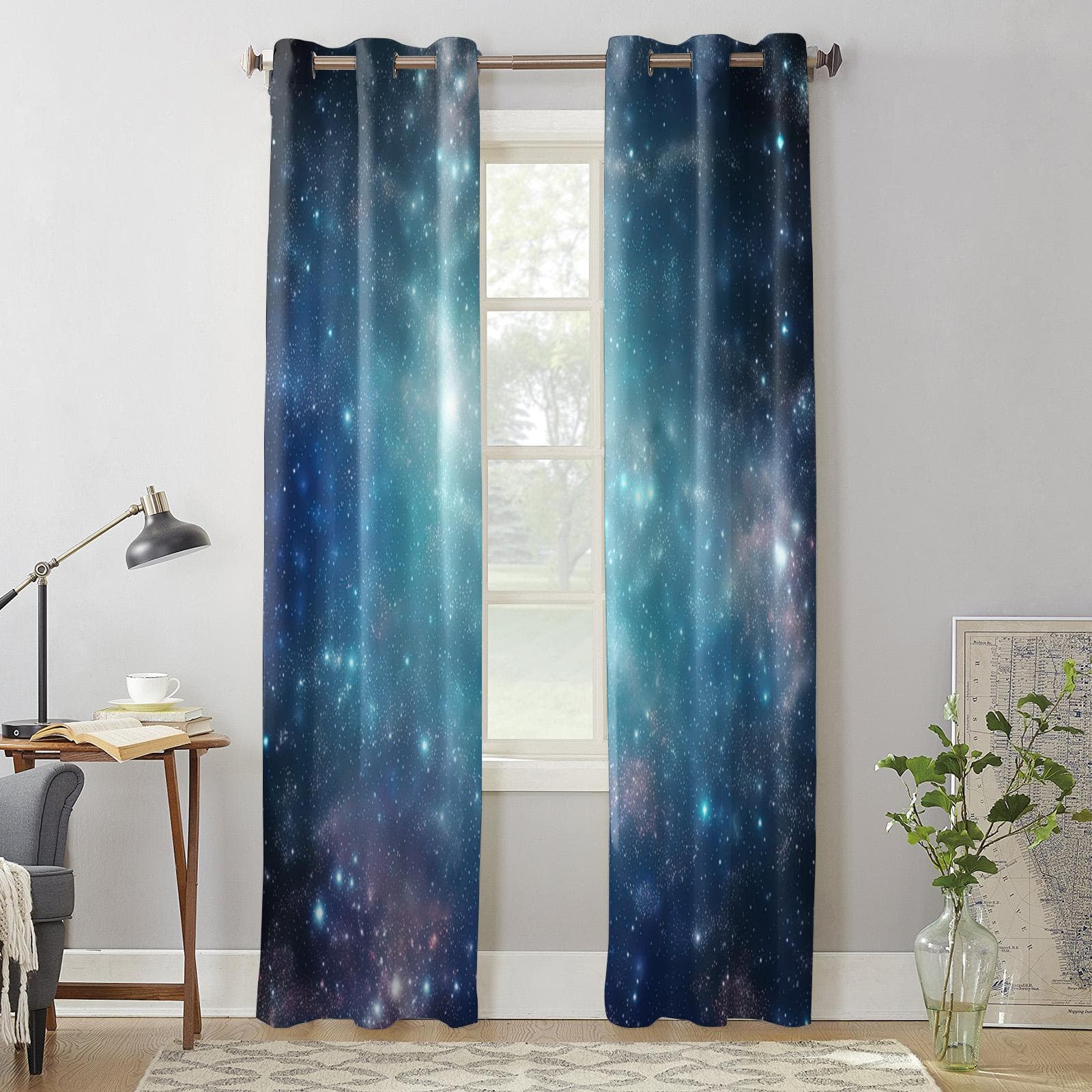 Starry Sky Stars Milky Way Curtains for Bedroom Living Room Window Curtain Treatments Blinds Kitchen Home Decor Drapes 135W x 60H(cm) x1