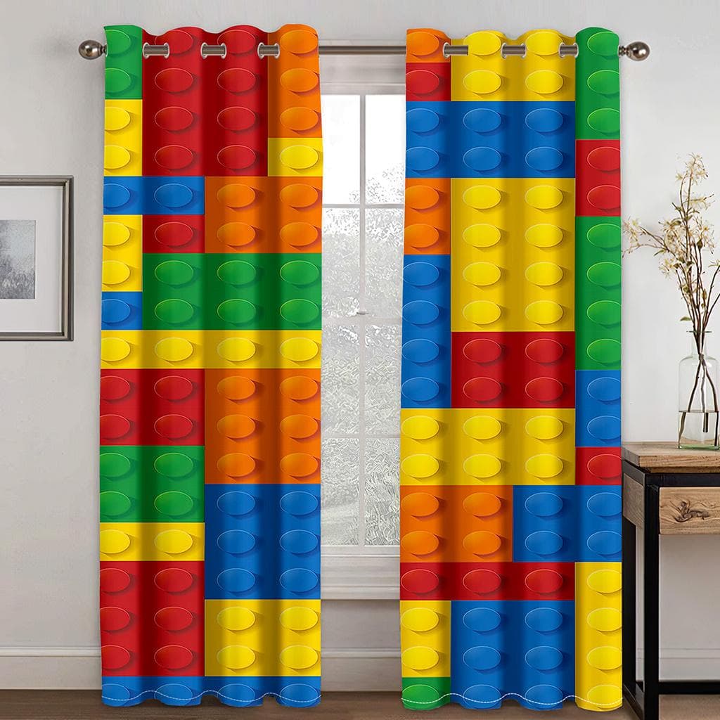 Kids Like Cartoon Game Handle Color Square Curtain 2 Panel Boys Room Bedroom Living Room Window Decoration Curtains 100W160H(CM)40x63in&Hook