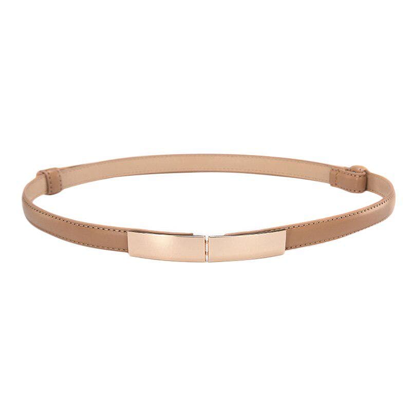 Women Ladies Fashion Casual All-match Square Buckle Belt Multi Color Slim Faux Leather Waistband Belt tan
