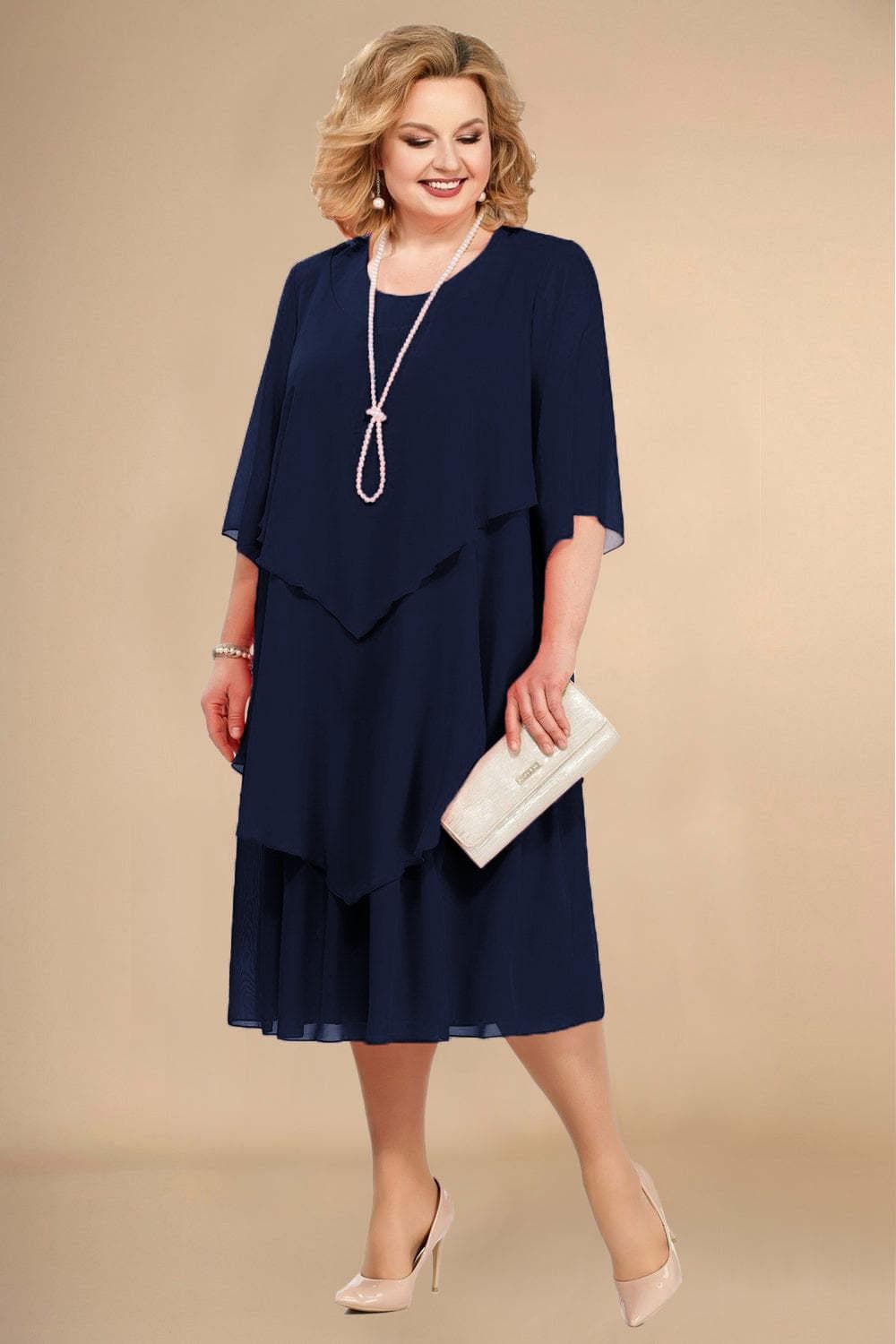 Chiffon Plus Size Mom Beach Wedding Dress XXXL Dark blue
