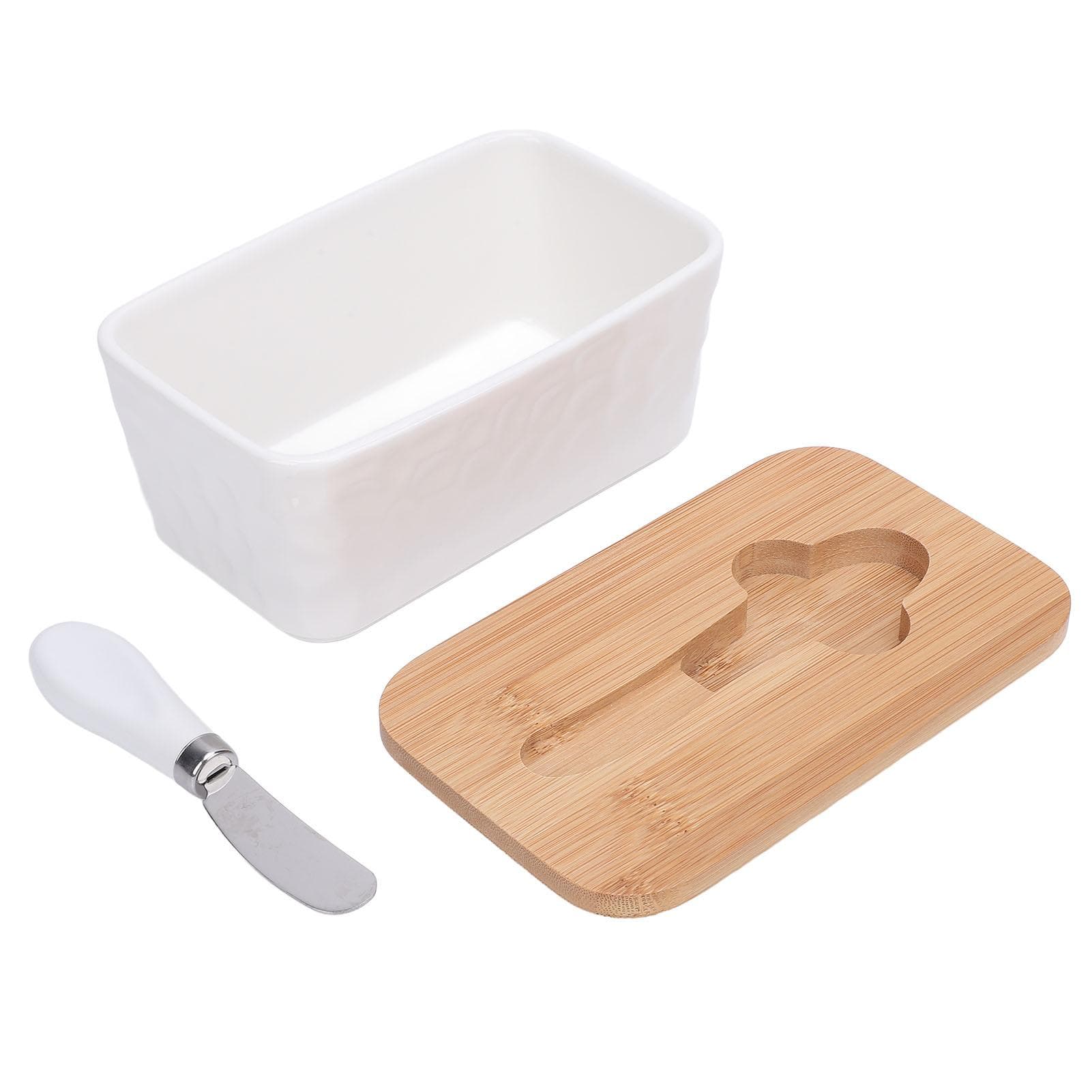 600ml Ceramic Butter Dish with Lid Butter Keeper Butter Container With Cutter for Kitchen White