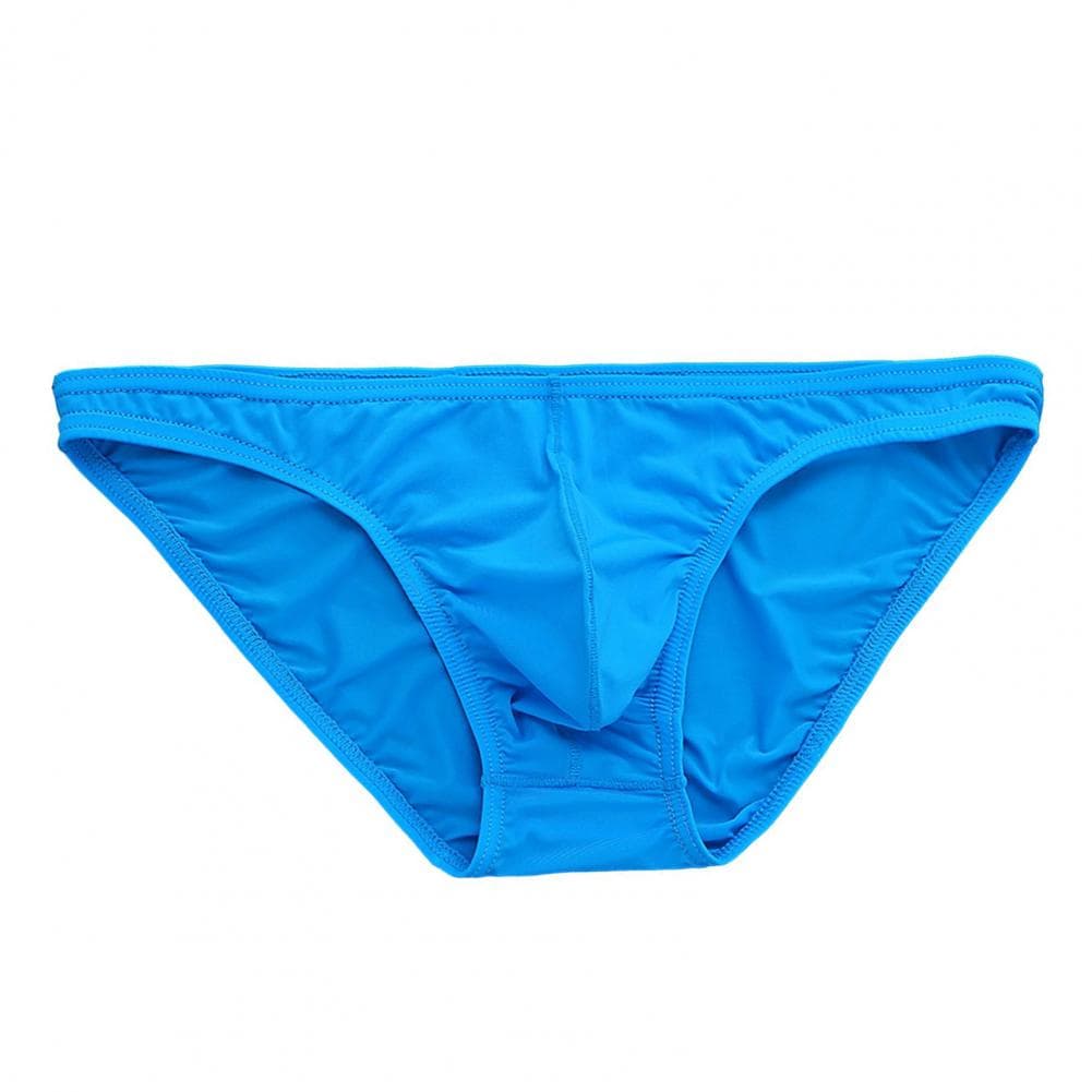 Men Briefs Ice Silk Ultra-Thin Low-Waist Underwear with Independent Bag Solid Color Elastic Breathable Panties M blue