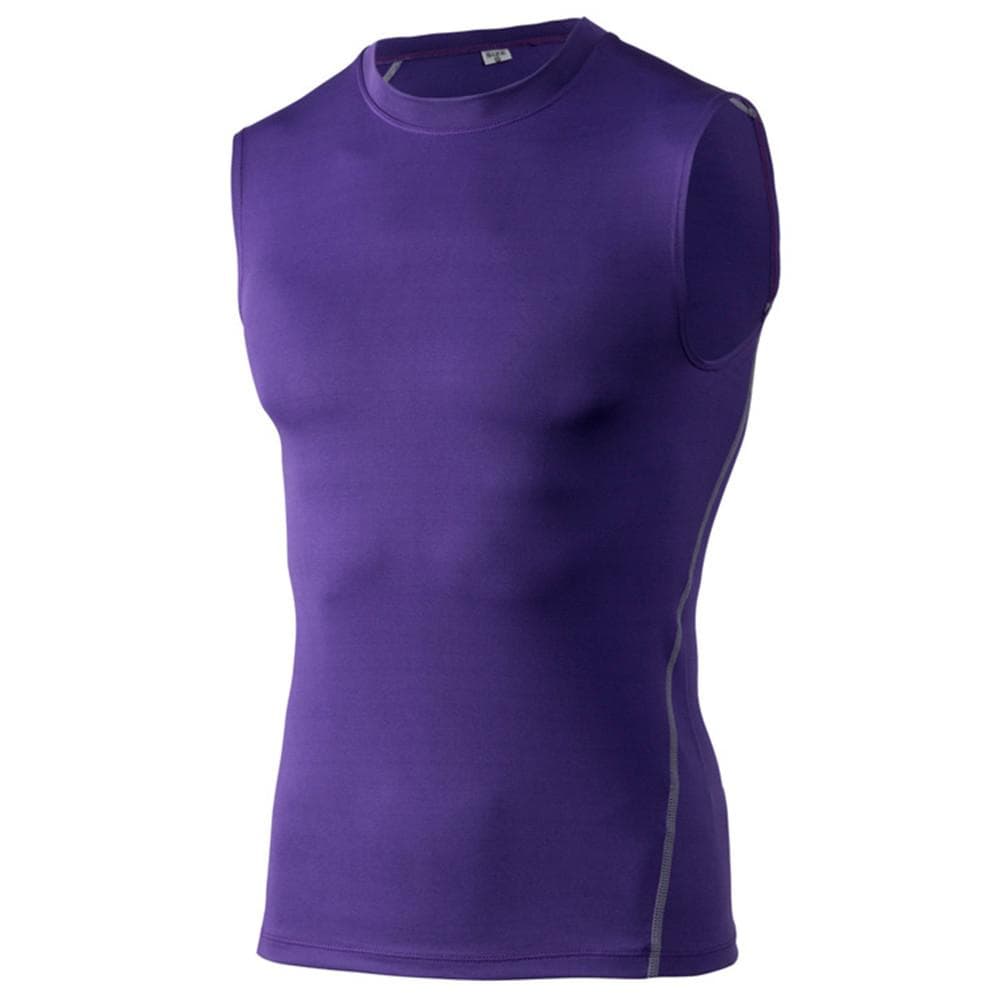 Men Running Sports Sleeveless T-Shirt Basketball Compression Training Vest Fitness Tank Base Layer Top Singlet Activewear Quick Drying XL purple