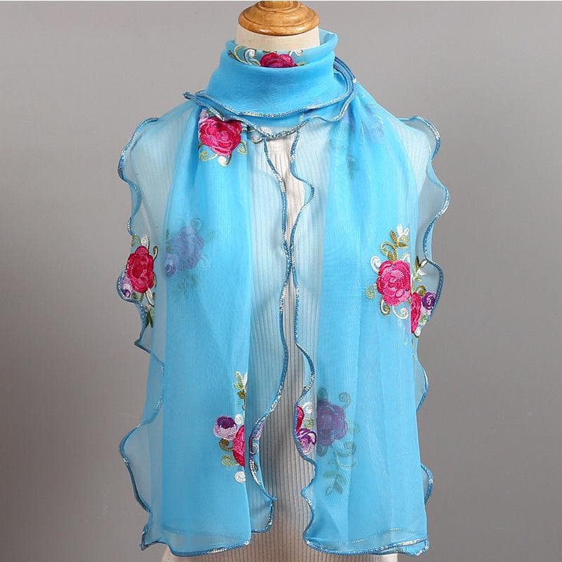 Silk Scarf Versatile for Women, Enlarged Autumn and Winter Shawl, Long Embroidered Ruffle Edge Scarf, External Neck Protection Scarf