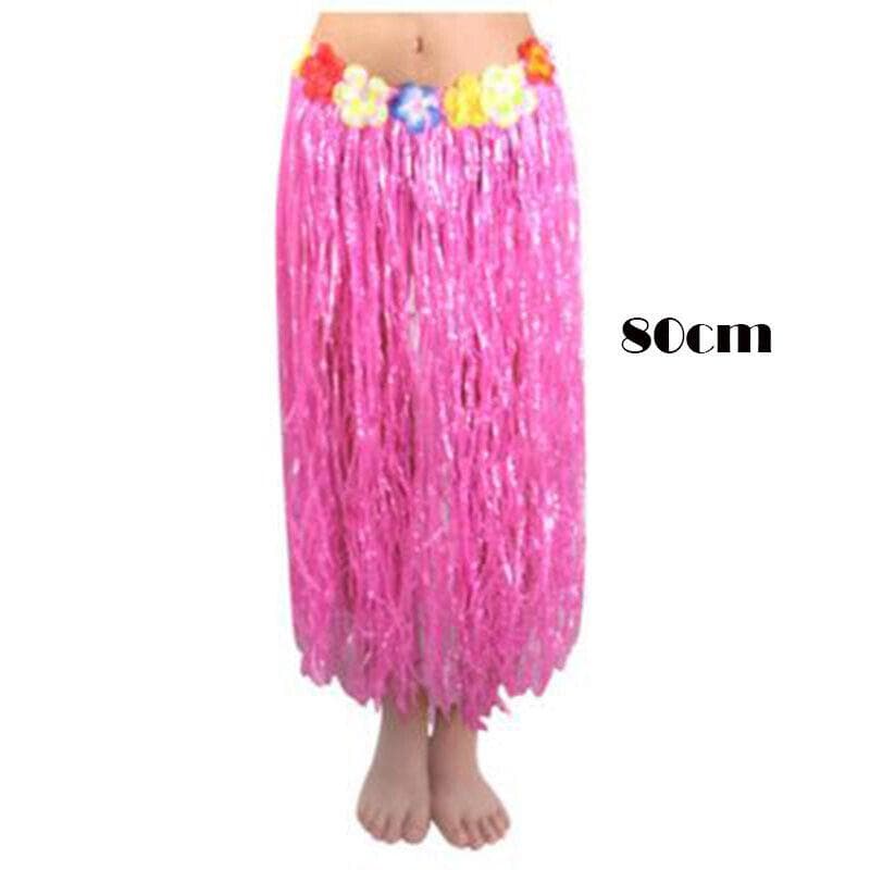 Hawaiian Tropical Hula Luau Grass Dance Thickened Grass 80cm Skirt Half Skirt Seagrass Dance Wedding Festival Performance Props Free size pink