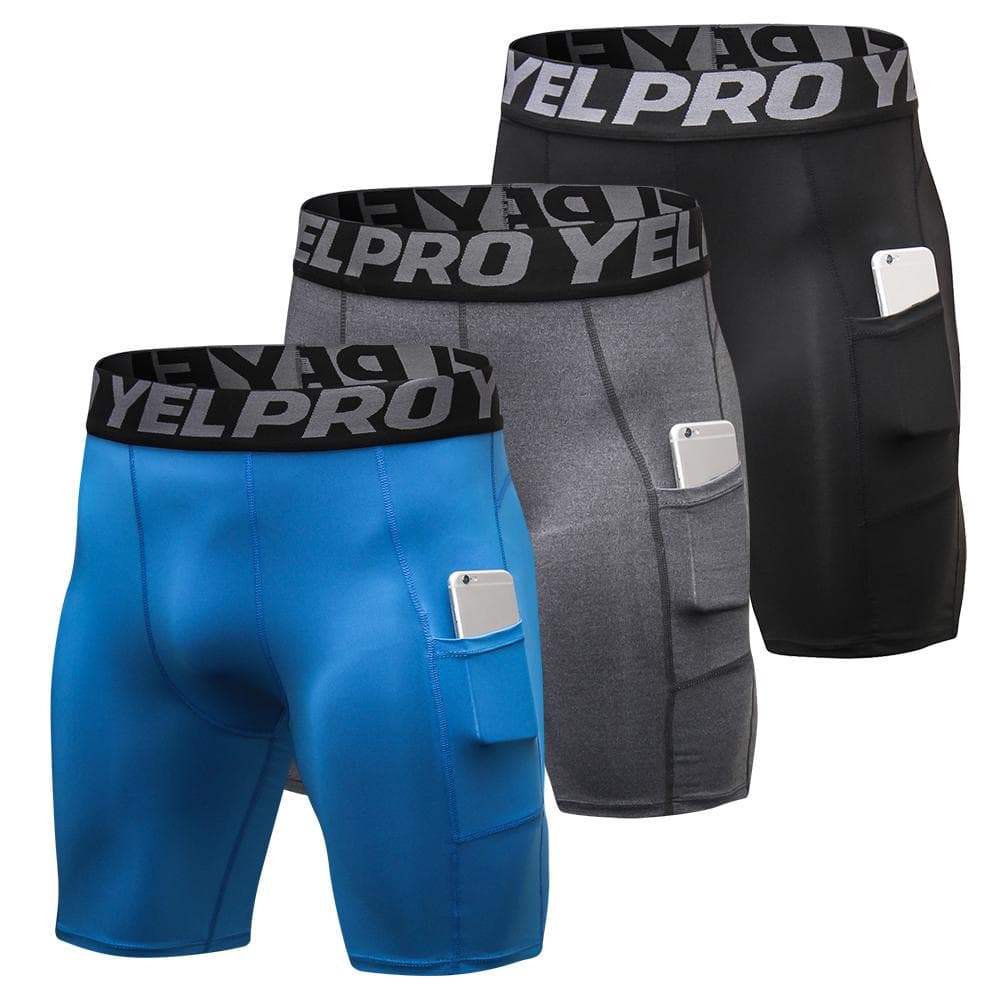3 Pack Men Compression Shorts Active Workout Underwear with Pocket M