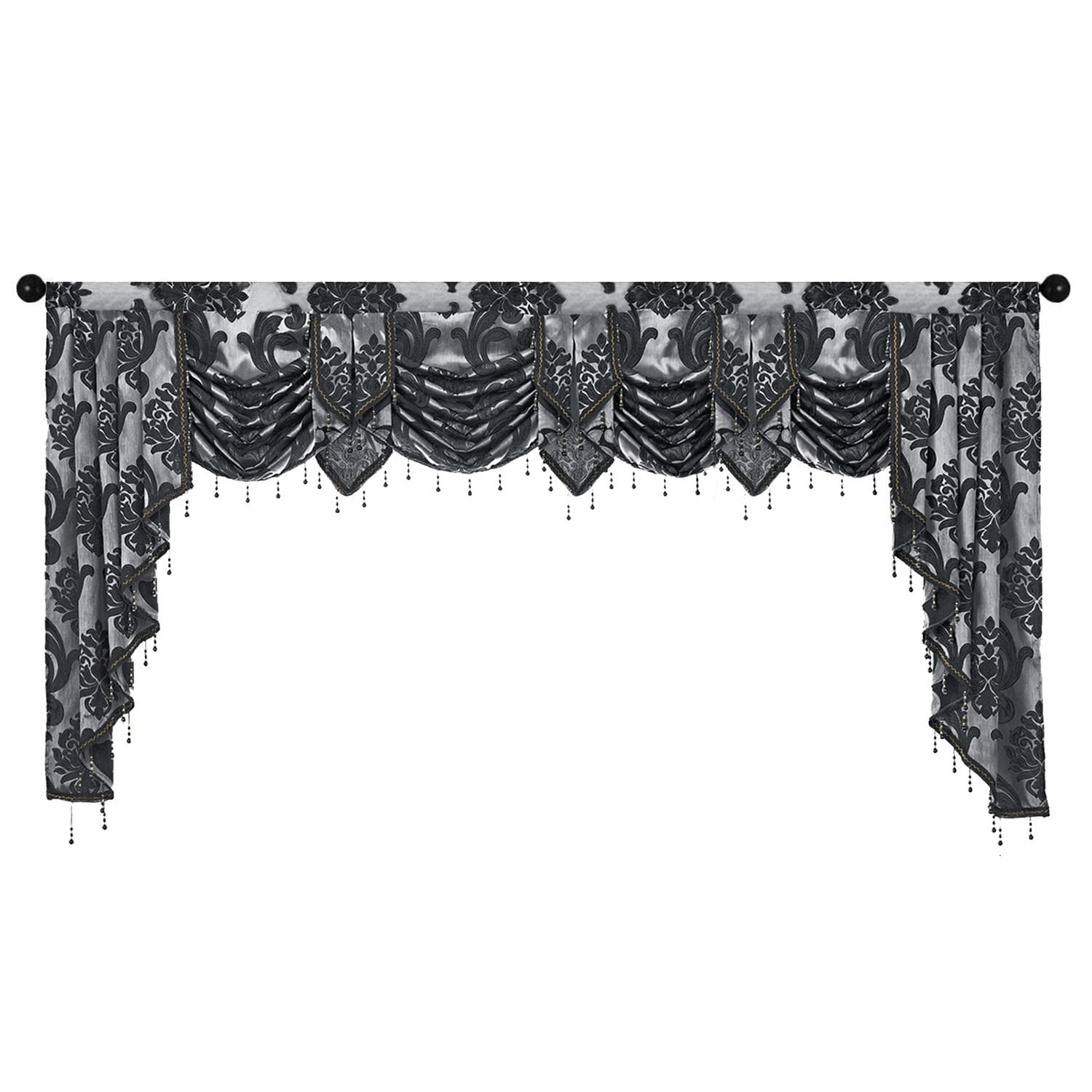 1PC NAPEARL Luxury Rural Decorative Beaded Valance Design Fashion Window Curtain W257cm x L125cm black