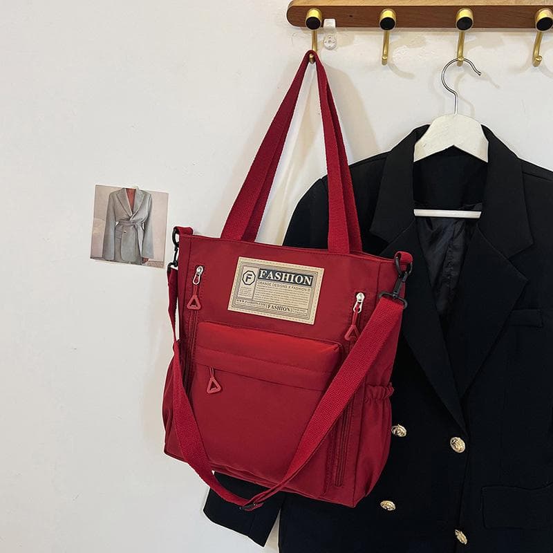 Newest Female Teens Students' Shoulder Bag Simple Style Contrast Color Handbag Stylish Nylon Crossbody Shopping Bags 30x8x34cm red