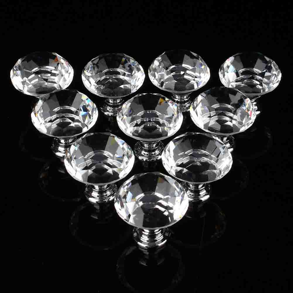 10Pcs Crystal Glass Cabinet Knobs Drawer Dresser Knobs Cupboard handles Set of 10PCs