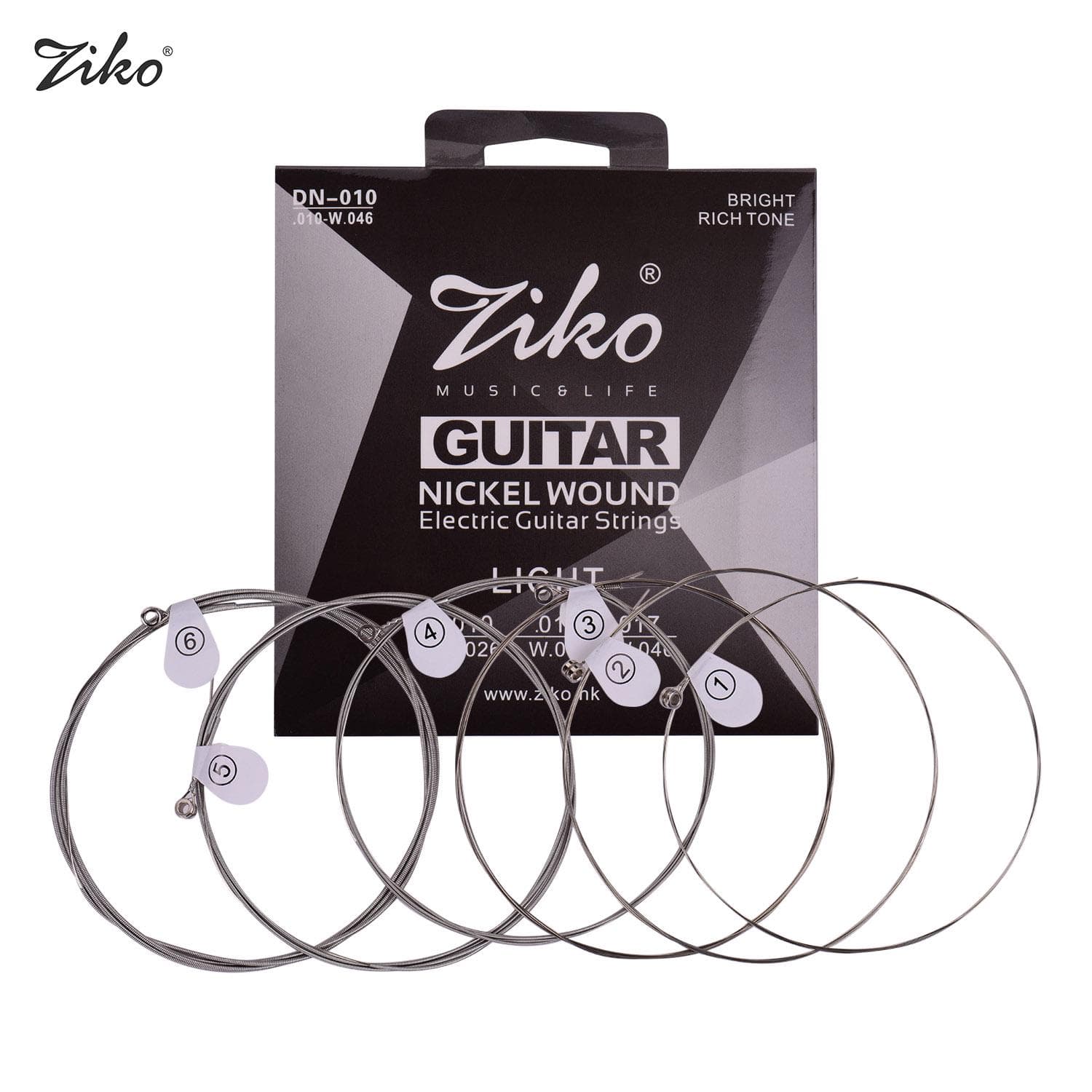 ZIKO Normal Light Guitar Strings for Electric Guitars Hexagonal Core Namo Coating Nickel DN-010 multicolour