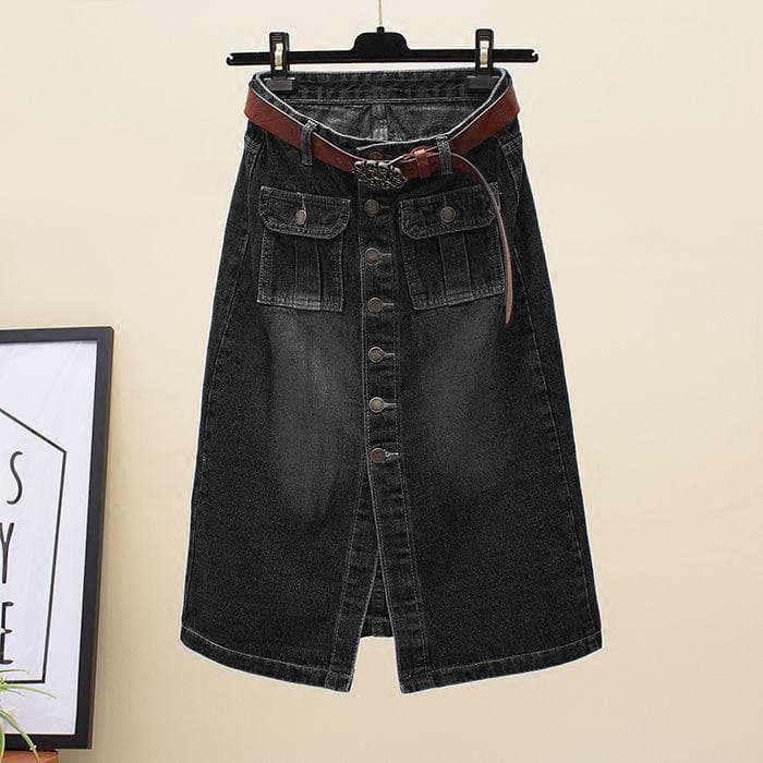 Women Skirt High Waist Wide Leg Slim Summer split Package Hip Denim Sexy Skirt L black
