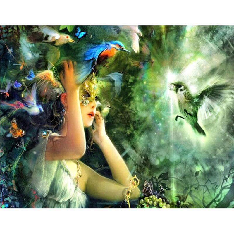 5D DIY Diamond Painting Bird Fairy Angel Diamond Cross Stitch Rhinestone Mosaic Painting Decor 20X30CM