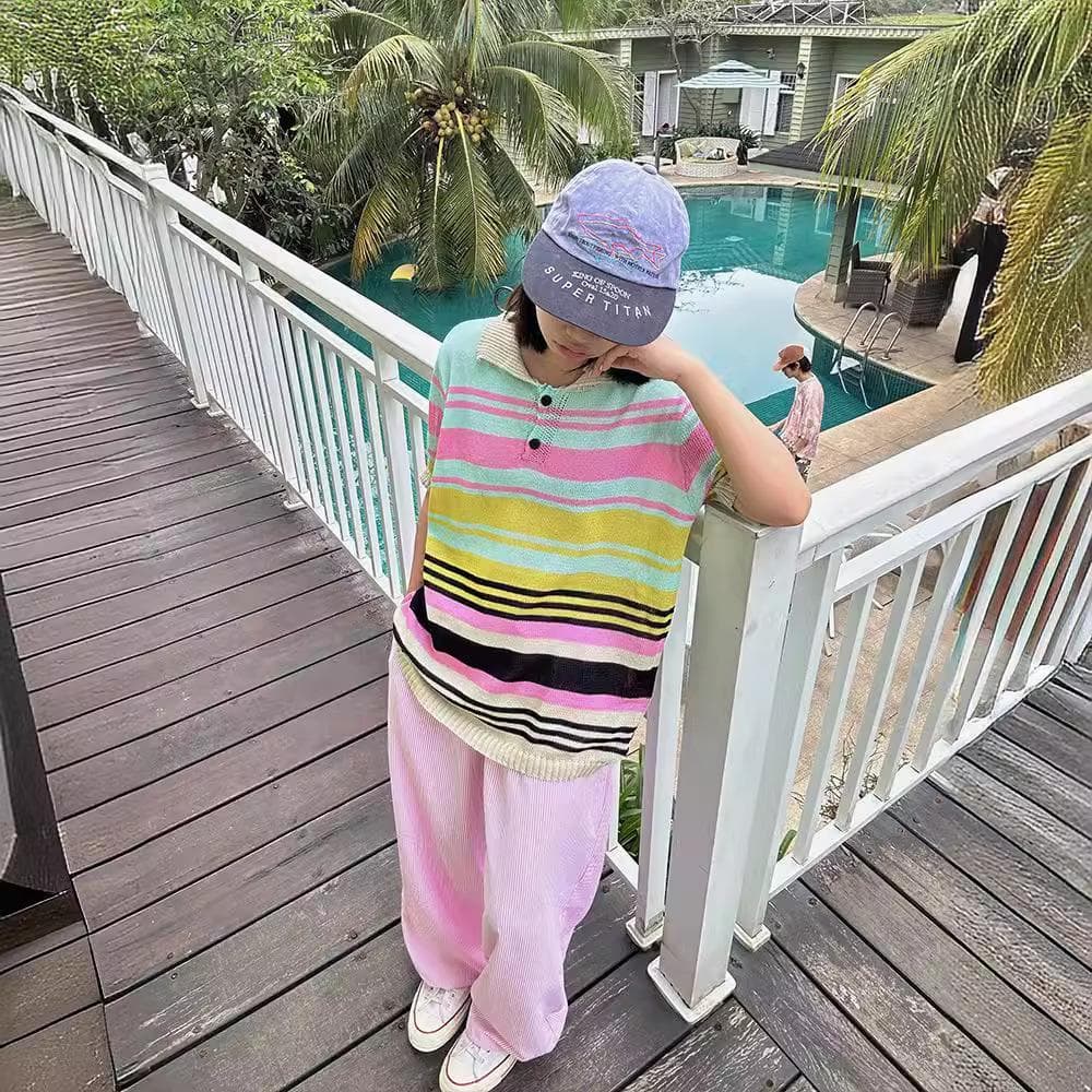 Fake Two-piece Striped Trousers for Men and Women Summer New Casual Wide-leg Slim Straight-leg Pants 3XL pink
