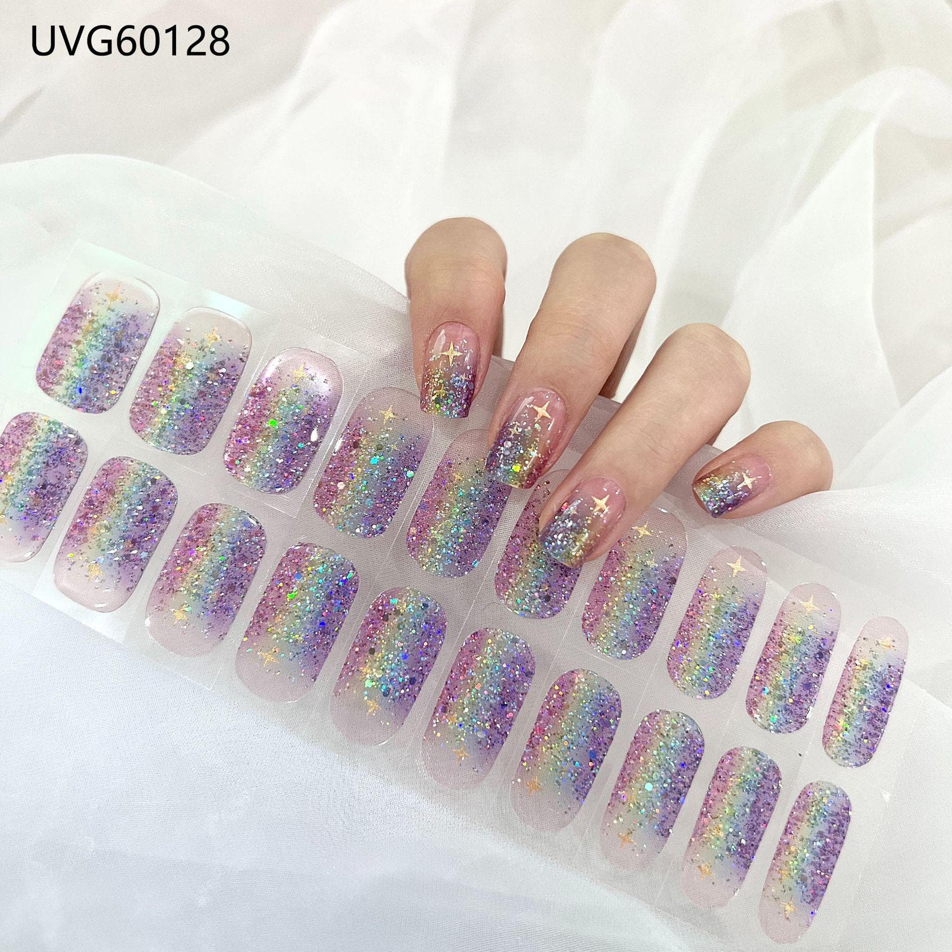 22 Tips Semi Cured Gel Design Aurora Nail Decoration Nail Polish Glitter Nail Sticker UV Lamp Nail Decal Waterproof Nail Stickers UVG60128
