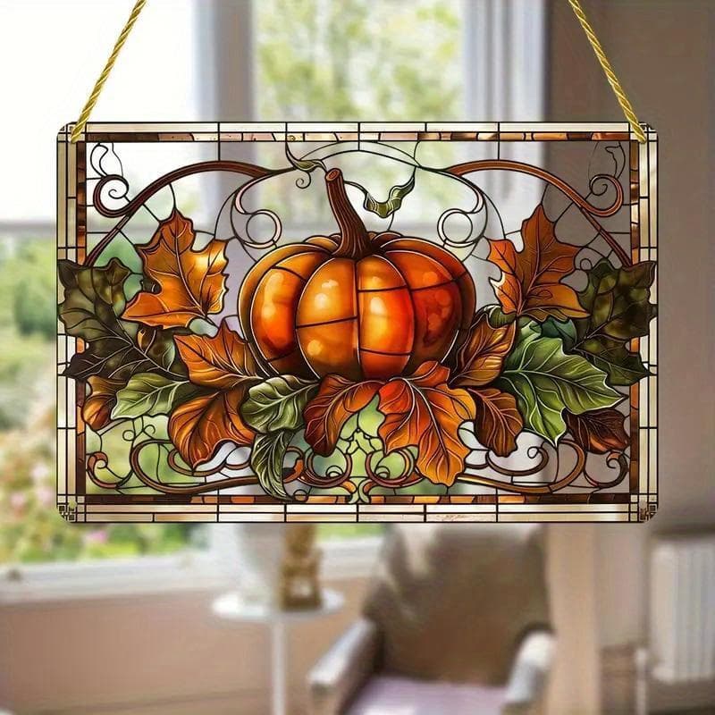 Fall Thanksgiving Charming Pumpkin Suncatcher - Acrylic Window & Door Hanging, Perfect For Fall Decor, Home & Garden Accent, Porch & Wall Decoration multicolour