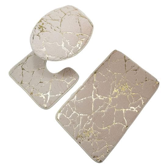 Non slip 3Pcs/Set Toilet Carpet Quick Dry Polyester Marble Toilet Lid Cover Bathroom Rug beige