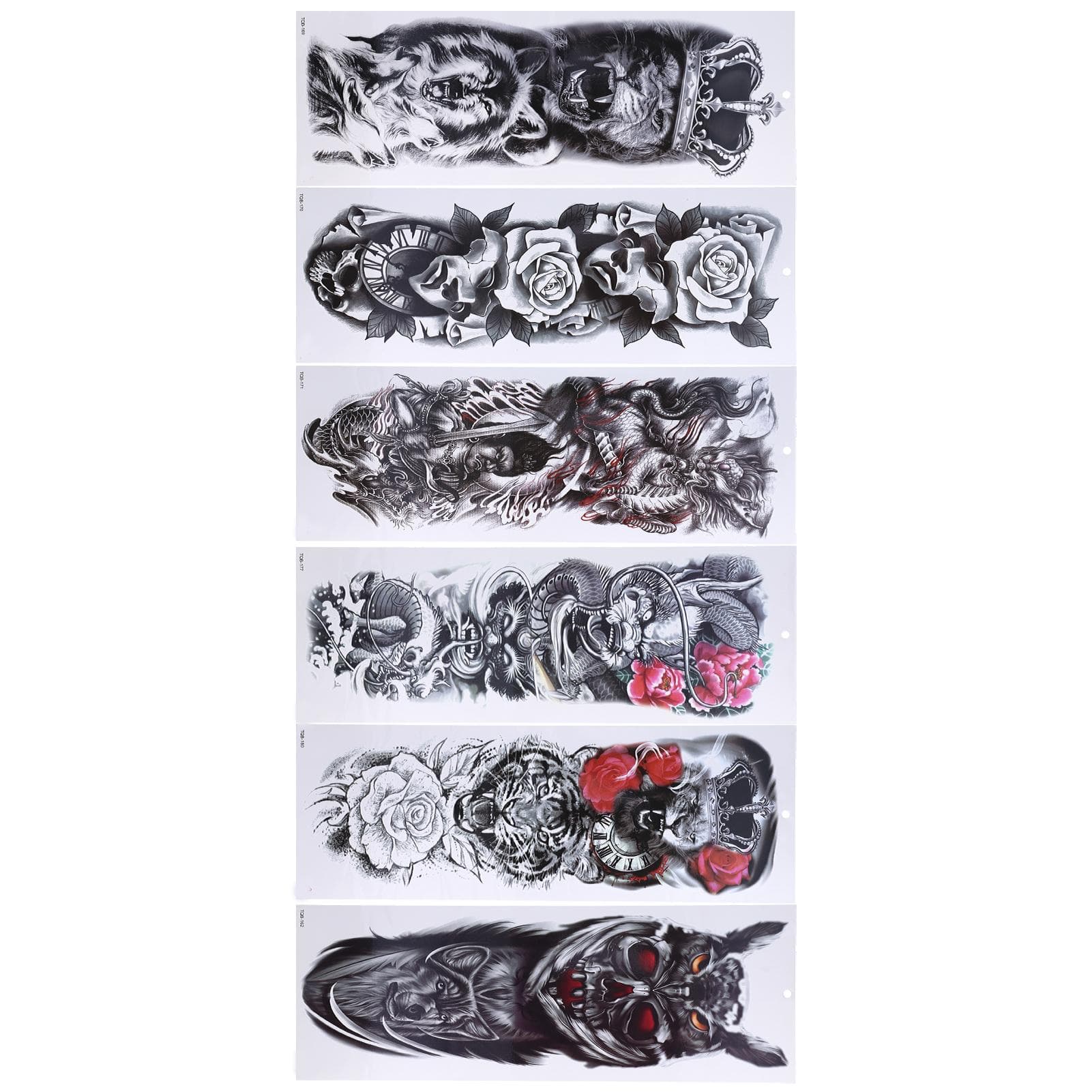 6 Sheets Full Arm Tattoo Sticker Men Women Waterproof Party Fashionable Temporary Tattoo Sticker