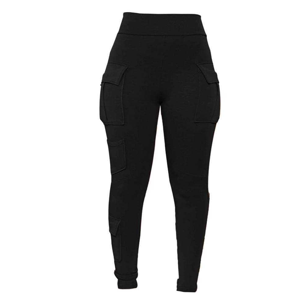 Women Pants High Elastic Waist Skinny Solid Color Soft Stretchy Multi Pockets Soft Breathable Four Seasons Sports Sweatpants Lon S black