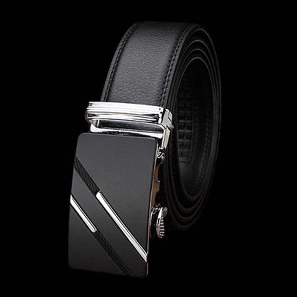 Men's Belt Faux Leather Automatic Buckle Waist Strap Business Luxury Waistband Gifts silver