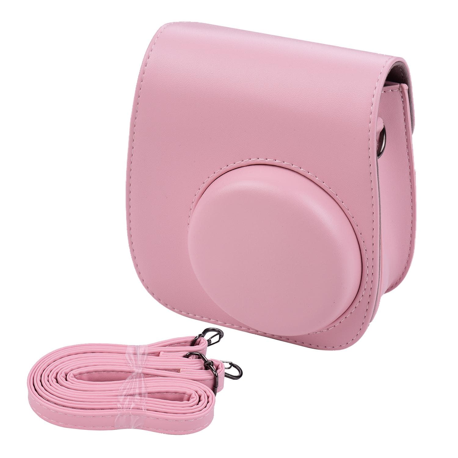 Portable Instant Camera Case Bag Holder PU Leather with Shoulder Strap Compatible with Fujifilm pink