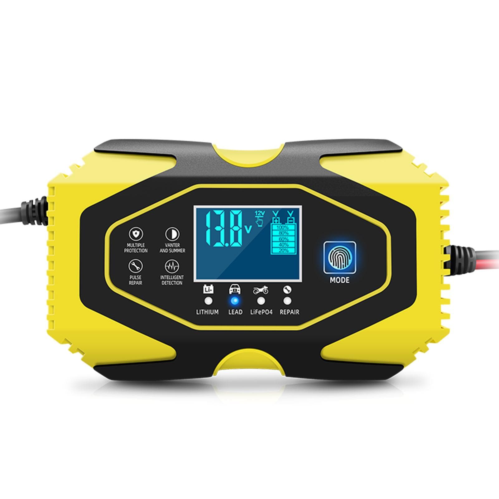 Full Power Auto Stop Car Battery Charger 12V/24V 2ah-150ah Lead Acid Battery AGM GEL& Lithium AU yellow
