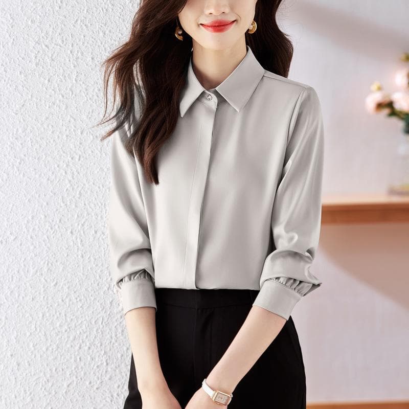 White Shirt Women's Professional Suit Anti-wrinkle-free Interview Commuting Formal Suit Top Business Long Sleeve White Shirt Women 2XL grey