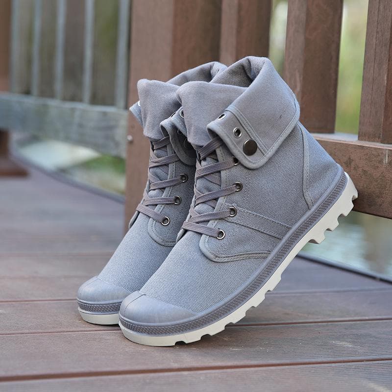 2024 New Fashion High Top Canvas Shoes For Men Outdoor Platform Casual Shoes Comfortable Lace Up Men's Sneakers Zapatos Hombres 43 gray