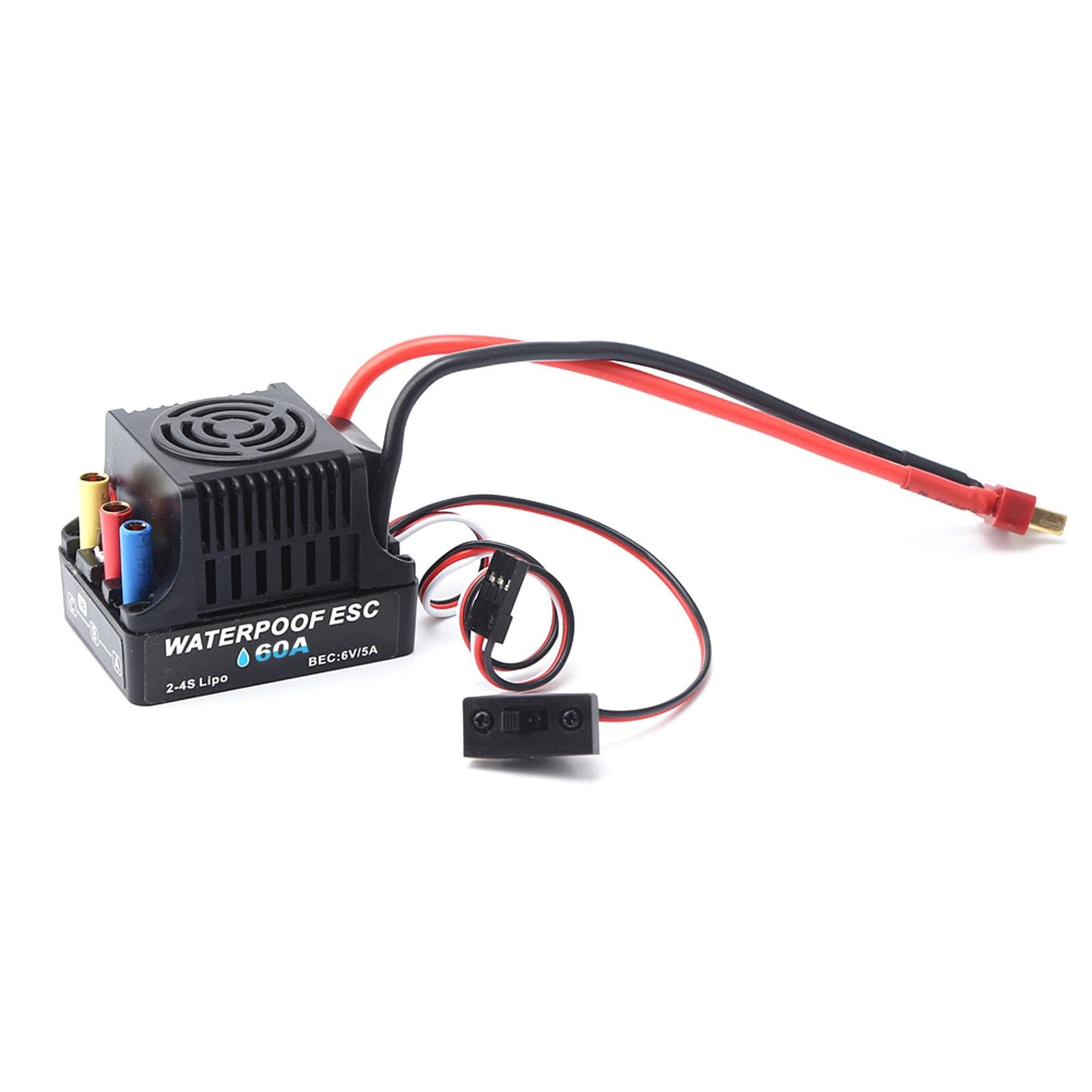 80A Brushless 2-4S ESC Electric Speed Controller 6V 5A BEC T Plug for 1/8 1/10 RC Car 60A black