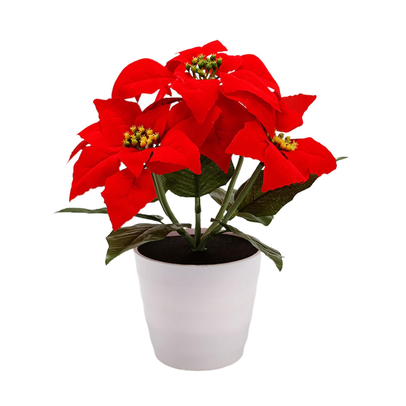 Artificial Potted Plant Christmas Flower Plants Simulation Poinsettia Table Lamp Christmas Holiday