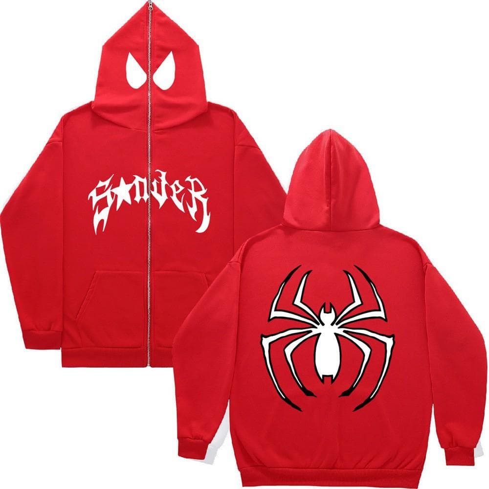 Y2k Women Spider Print Hoodies Women Hip Hop Zipper Long Sleeve Jacket Coats Autumn Winter Harajuku Casual Loose Hooded Sweatshirt M