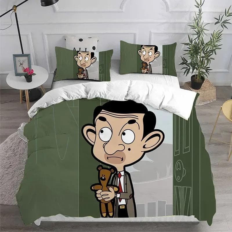3D Mr. Bean Animated Series Bedding Sets Comforter Quilt Bed Cover Duvet Cover Pillow Case Sets Bedroom Home Textiles EU Single 135x200cm