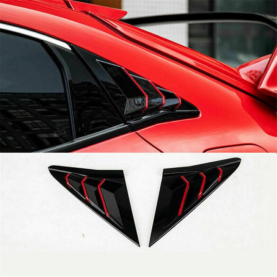 Rear Side Vent Window Louver Cover Black+Red For Honda Civic Hatchback 2016-2021