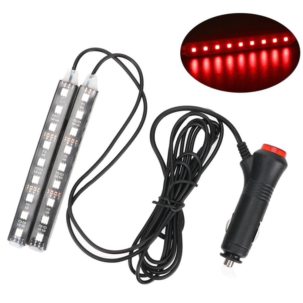 12V Lighter Adapter Car-Styling Auto Atmosphere Lamps 2pcs Car LED Dash Floor Foot Strip Light Interior Decorative Lamp Red
