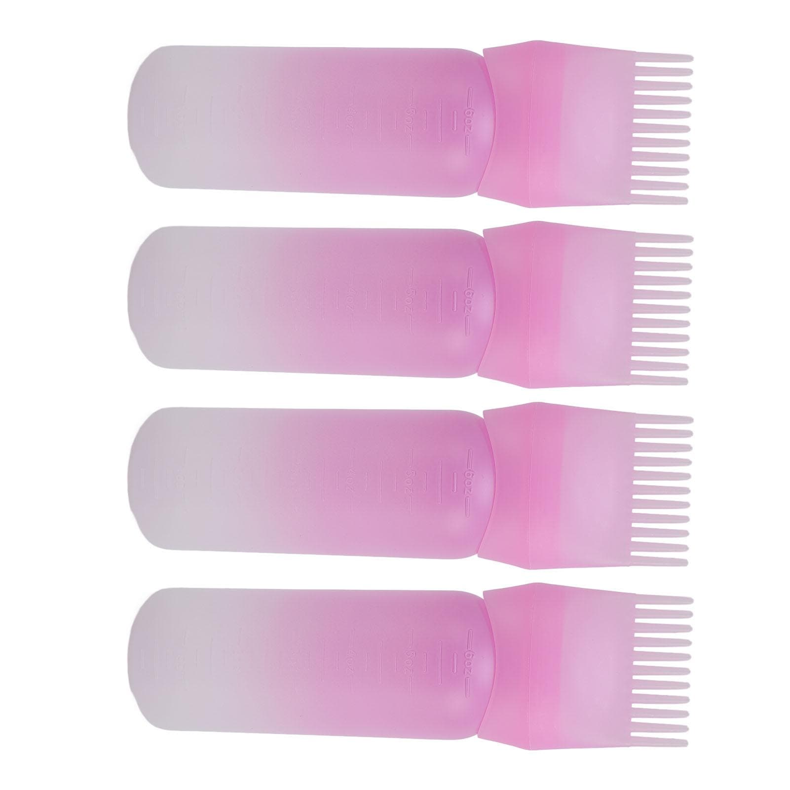4pcs Root Comb Applicator Bottle Hair Oil Applicator Bottle Applicator Brush with Graduated Scale pink