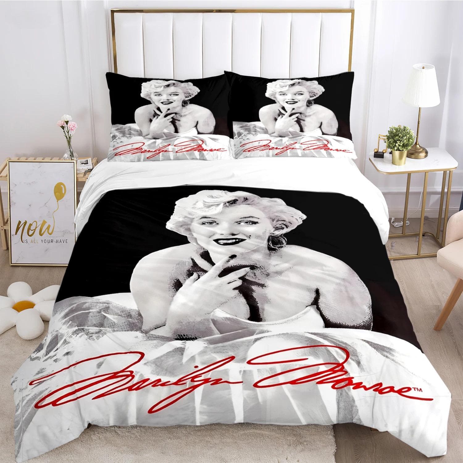 Marilyn Monroe Duvet Cover Comforter Fear Bedding sets Soft Quilt Cover and Pillowcases for Teens Boy Single/Double/Queen/King 150X200cm-3pcs