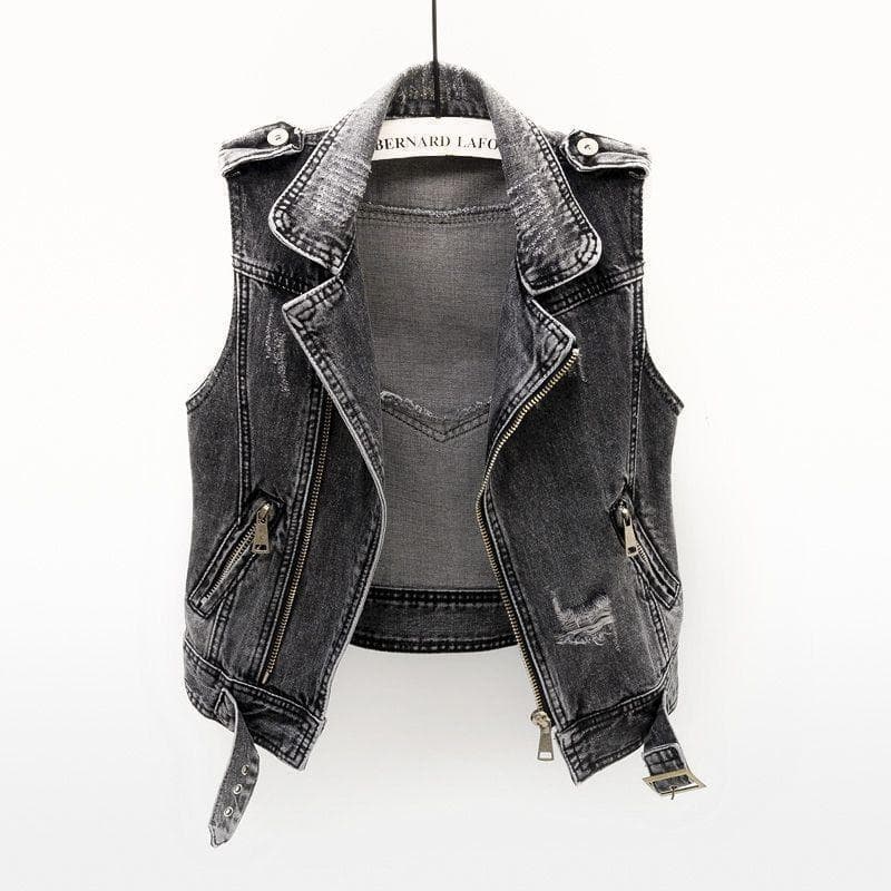 Fashion Denim Vest Female Spring Autumn Sleeveless Wild Tops Short Jacket Women Plus Size 5XL Smoky Gray Jean Waistcoat XXXXL grey