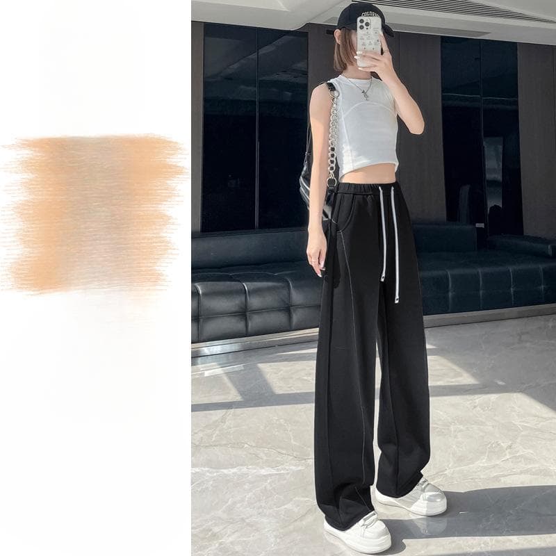 Korean Spring and Summer Lazy, Tight Waist Straight-leg Casual Pants Loose and Versatile Wide-leg Pants 2XL