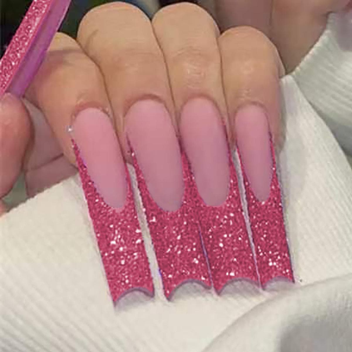 Long French Glitter Wearing Manicure Super Long Water Pipe Nail Wearing Manicure Piece Finished Wind Fake Nail Glue model