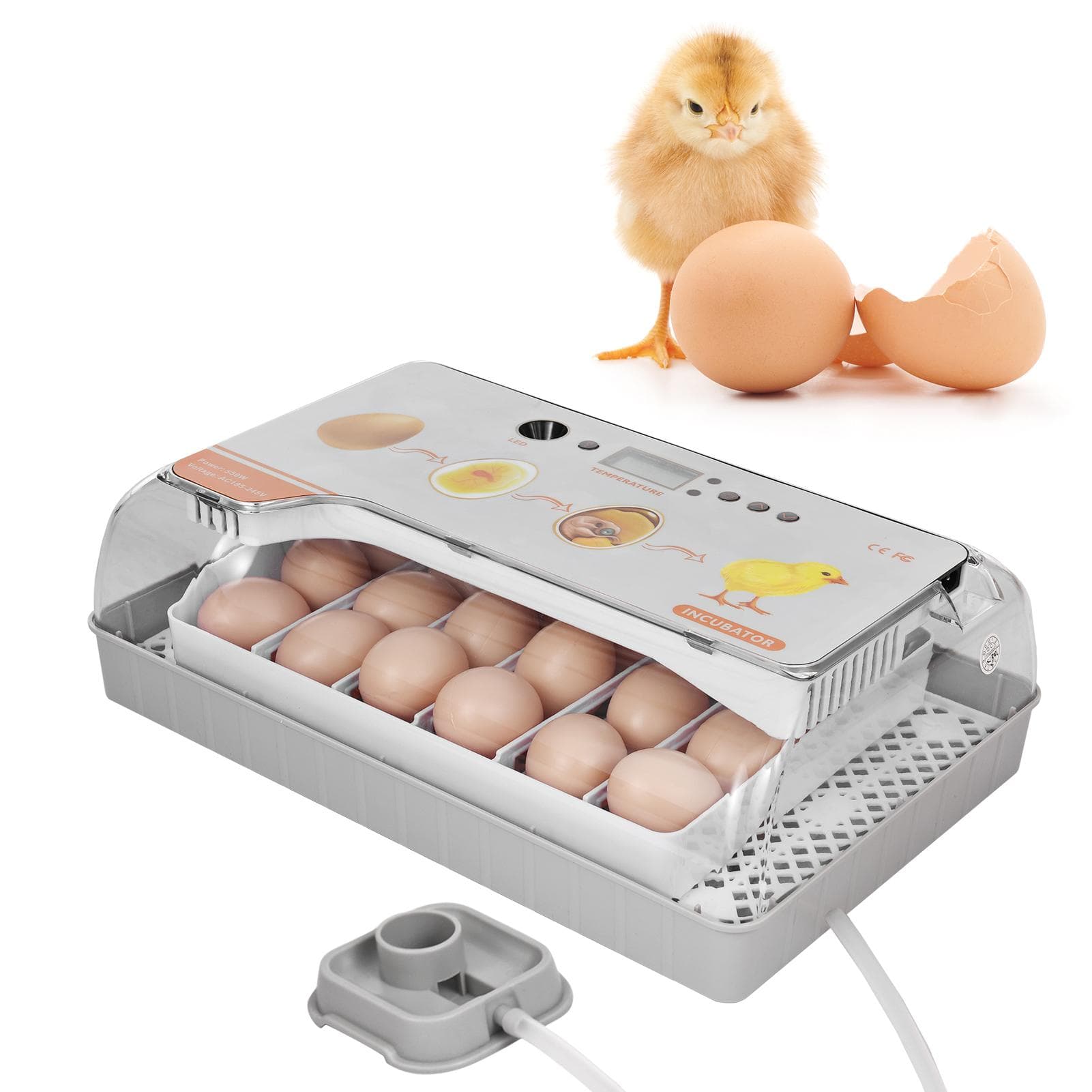 Digital Egg Incubator 20 Eggs Poultry Hatcher with Auto Egg Turning Temperature Control LED Light EU Plug