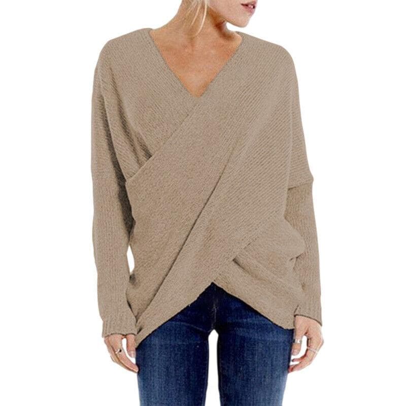 Ladies Jumper Tops Plus Size Sweater Women Knitwear Long Sleeve Knitted Sweaters 3XL khaki
